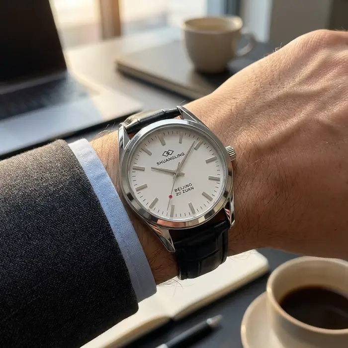 Montre-bracelet automatique vintage pour homme Occasions Spéciales Boucle Ardillon Acier Inoxydable Bracelet Cuir Noir