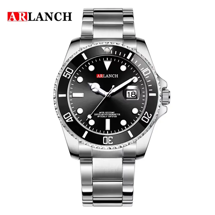Montre à quartz pour homme ARLANCH, série Green Ghost Diver, acier inoxydable, étanche, calendrier,