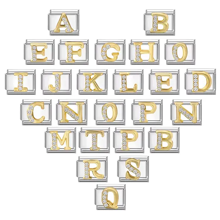 Bracelet italien à 26 lettres anglaises breloque en acier inoxydable couleur or incrusté de zircone élégant à offrir pour femmes occasions spéciales