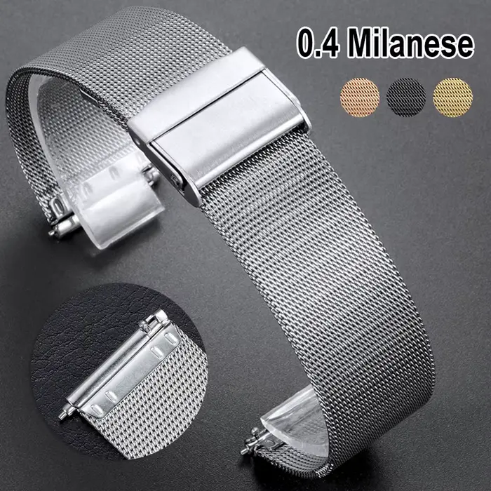 Bracelet Milanese à dégagement rapide 18mm 20mm 22mm pour montre noir or argent acier inoxydable double sécurité pour homme femme occasions spéciales