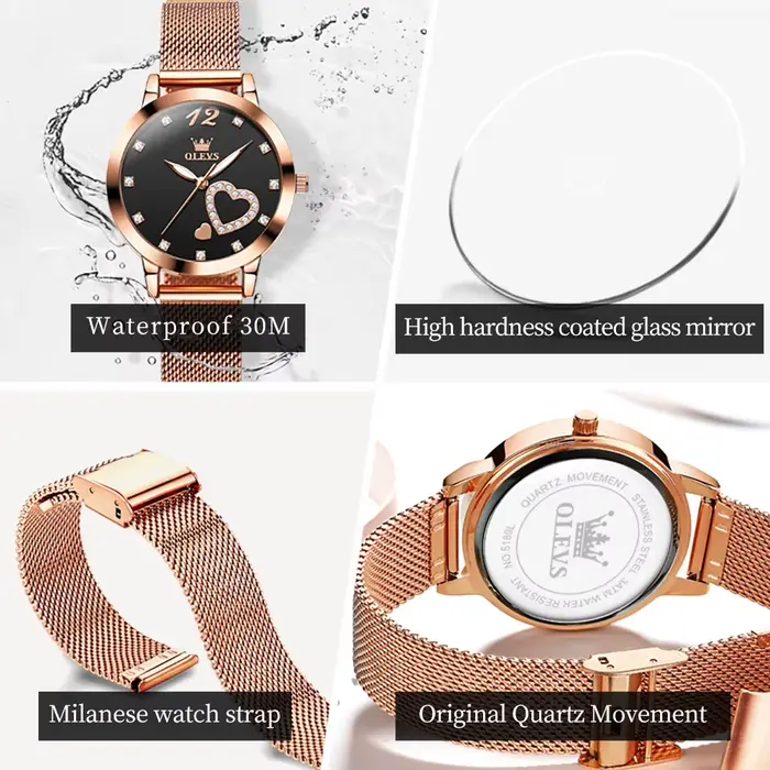 OLEVS 5189 montre à Quartz Simple pour femmes diamant amour coeur conception mode élégant or Rose bracelet en acier