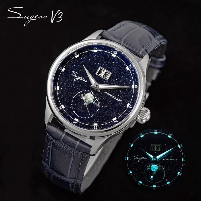 Sugess origine ST2528 mouvement montre-bracelet mécanique hommes montre de luxe véritable cadran en 