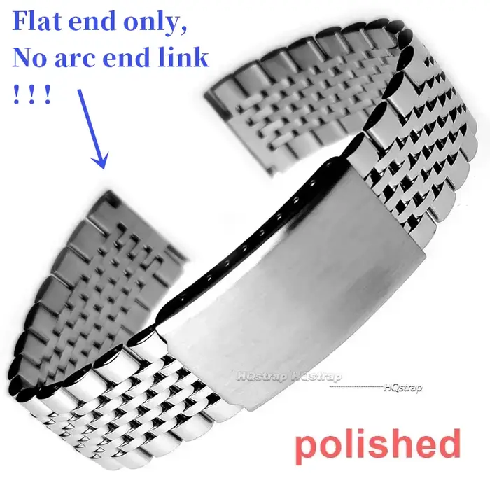 Bracelet de montre en acier inoxydable à extrémité plate incurvée de 18mm 20mm 22mm