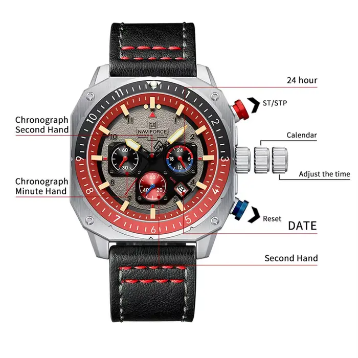 NAVIFORCE sport multifonction étanche montres pour hommes mode cuir marque de luxe Quartz analogique lumineux carré montre-bracelet