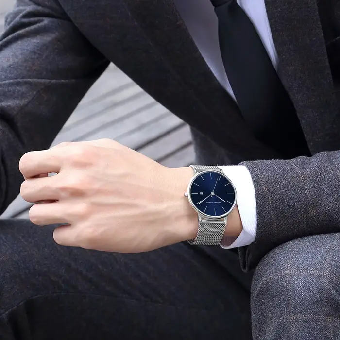 Japon Quartz calendrier mouvement Ultra mince classique doré noir bracelet en acier inoxydable étanche hommes Top marque montres de luxe