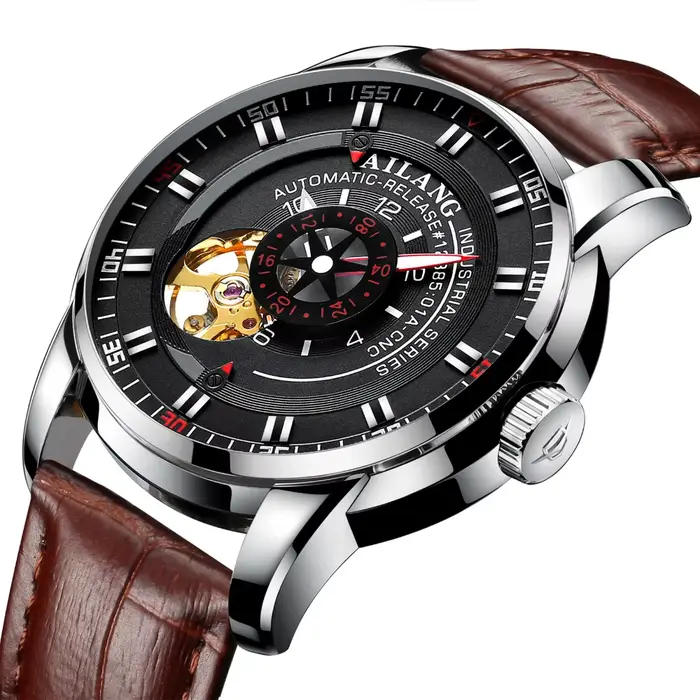Montre de plongée Ailang pour homme, mécanique, style affaires, résistance à l'eau, bracelet en cuir, étanche pour diverses occasions