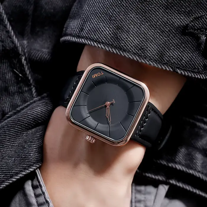 TOMI mode Simple montre à Quartz noir hommes et femmes carré de haute qualité élégant