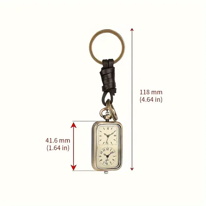 Montre de poche en bronze carrée rétro double affichage de l'heure mouvement à quartz sans couvercle pendentif style antique porte-clés élégant pour homme et femme occasions spéciales