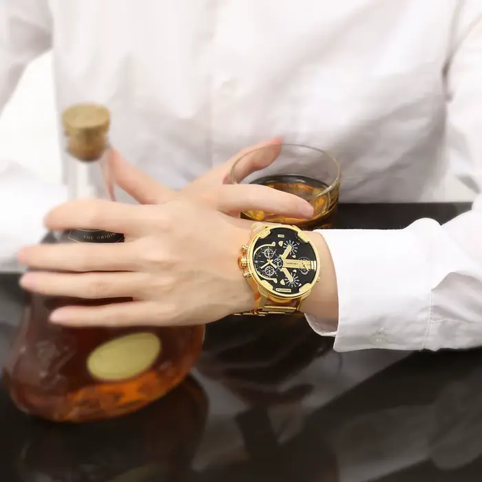 Montre classique hommes Top marque de luxe bracelet en acier doré grand cadran montres à Quartz homme mâle horloge Relogio Masculino livraison directe