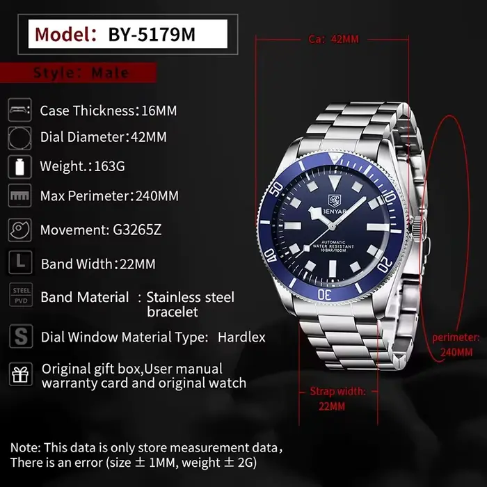BENYAR – montre automatique de luxe pour hommes