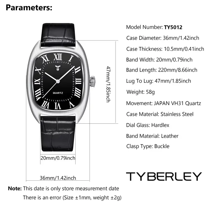 TYBERLEY 2026 Nouvelle montre à quartz de luxe pour homme 36MM