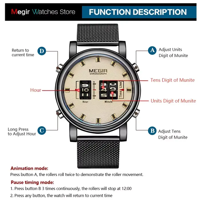 MEGIR 2137 Relojes Para Hombres montres hommes Sport militaire en cuir marron Quartz montre-bracelet de luxe tambour rouleau Relogio Masculino