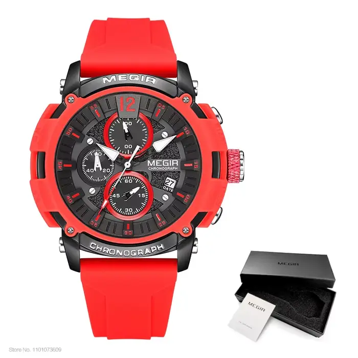 MEGIR Orange Sport montres pour hommes mode étanche lumineux chronographe Quartz montre-bracelet ave
