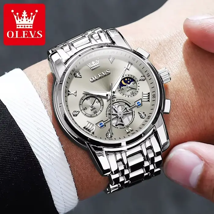 OLEVS 2856 homme montre 24 heures Phase de lune chronographe étanche lumineux multifonction Original luxe Quartz montre-bracelet pour hommes
