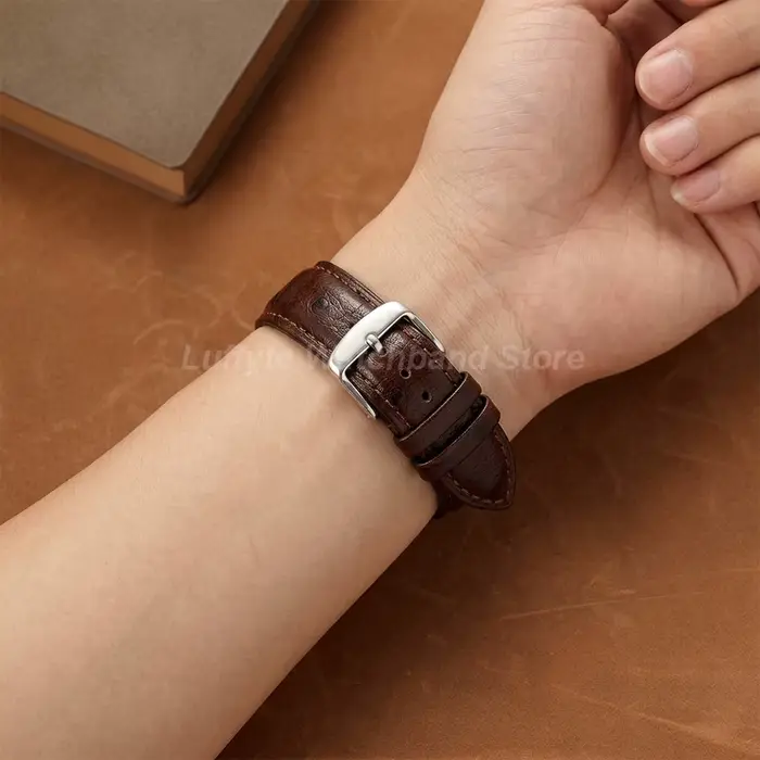 Bracelet de montre en cuir motif autruche pour hommes et femmes
