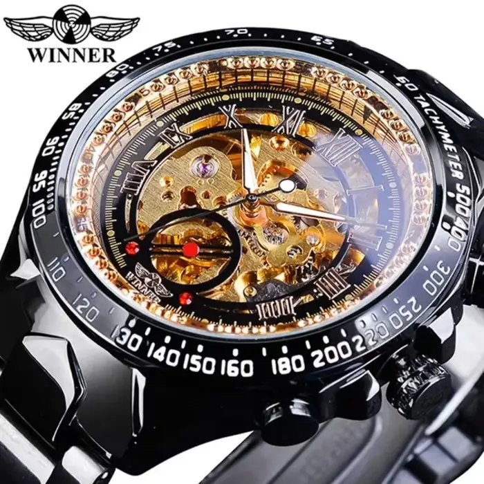 Gagnant-Montre mécanique dorée pour homme