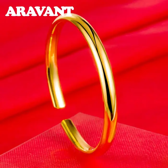 Aravant 925 argent 18K or 6MM manchette ouverte lisse Bracelet
