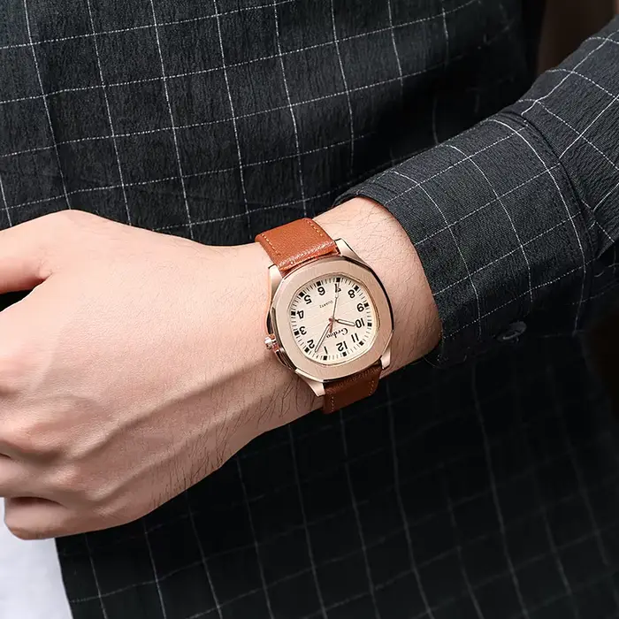 Bracelet en cuir hommes montre quartz sport décontracté élégant pour homme occasions spéciales