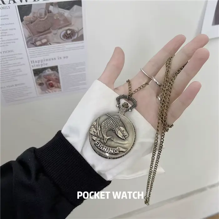 Meilleurs cadeaux montre de poche à Quartz en or de luxe Design poissons collier pendentif