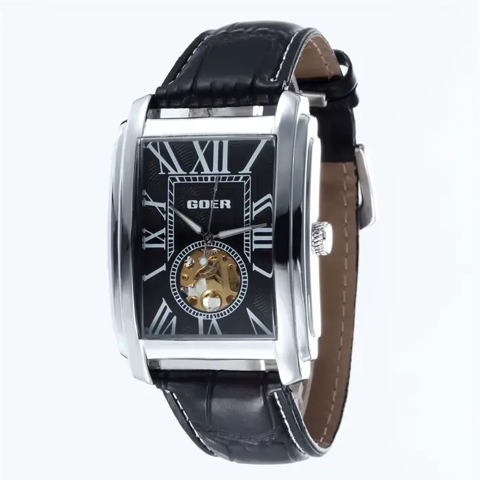 Montres-bracelets mécaniques automatiques rectangulaires pour hommes
