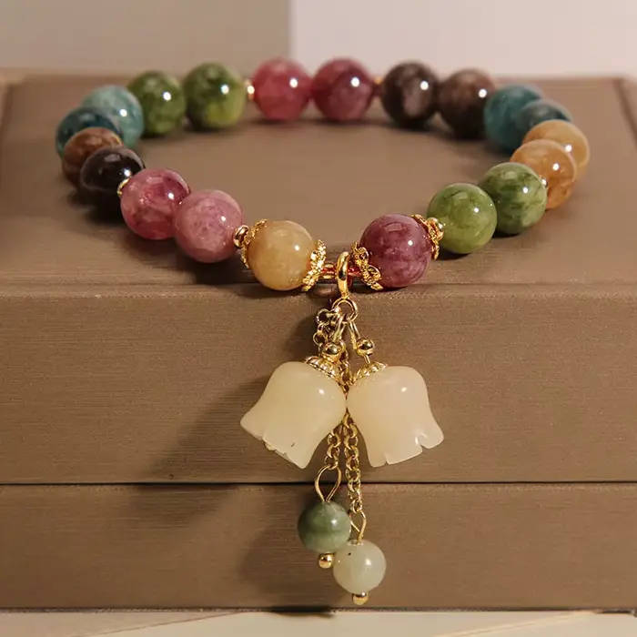 LATS – Bracelet en pierre exquise pour femmes, élégant, pendentif fleur de muguet, perles élastiques