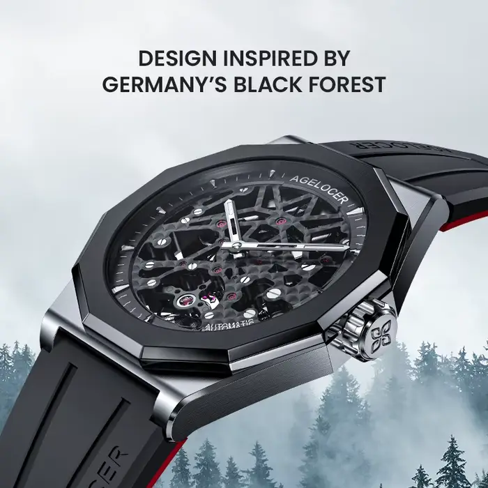 Montre AGELOCER Original Schwarzwald Montre Squelette Automatique Sportive Cadeau d'Anniversaire Occasions Spéciales Homme
