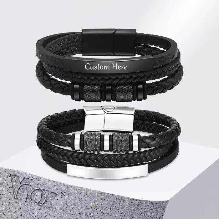 Vnox Bracelet en cuir tressé personnalisé pour hommes