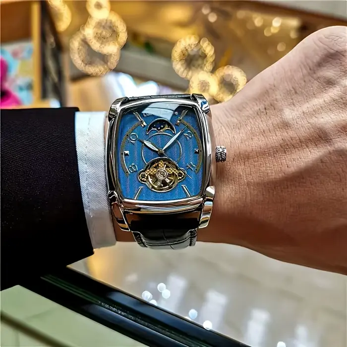 Montre mécanique tourbillon de luxe légère pour homme - Montre-bracelet squelette haut de gamme entièrement automatique