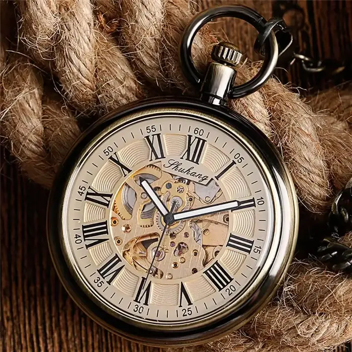 Montre à gousset — Montre de poche mécanique automatique rétro en bronze pour hommes et femmes, aigu