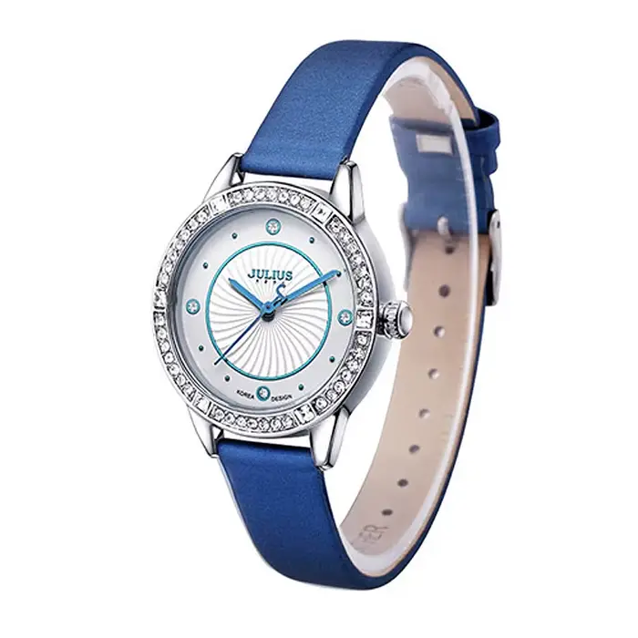 Strass Julius dame montre pour femme japon Quartz mode heures Bracelet en cuir véritable fille boîte-cadeau