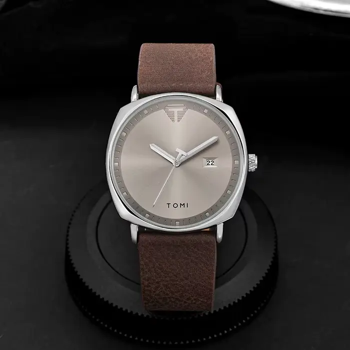 TOMI montre pour hommes minimaliste mode montre de sport calendrier cuir montre à quartz décontracté