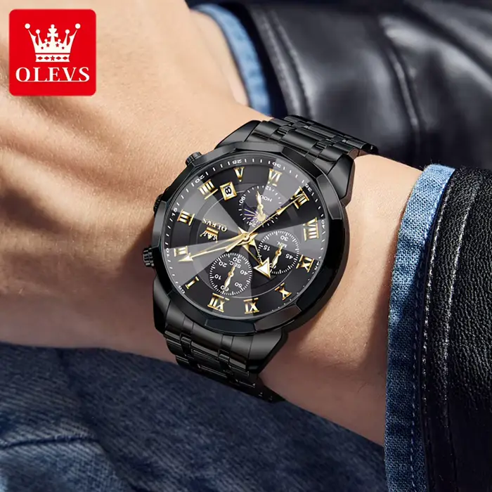 Montre Quartz Multifonctionnelle Chronographe Étanche Phase de Lune Cadeau Original Occasions Spéciales Homme