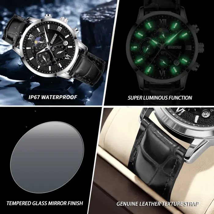 Montres à quartz de marque originale BINBOND pour hommes