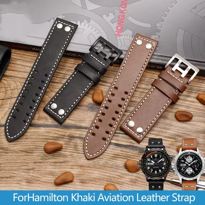 Bracelet de montre en cuir véritable pour hommes