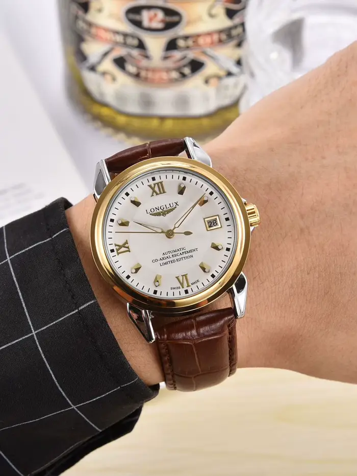 Montre automatique LONGLUX édition limitée en cuir pour hommes occasions spéciales rendez-vous affaires loisirs