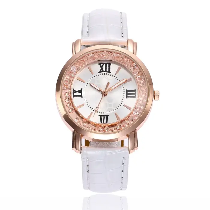 Montre-bracelet multicolore en alliage avec bracelet en cuir pour femmes élégantes et sophistiquées occasions spéciales décontractées