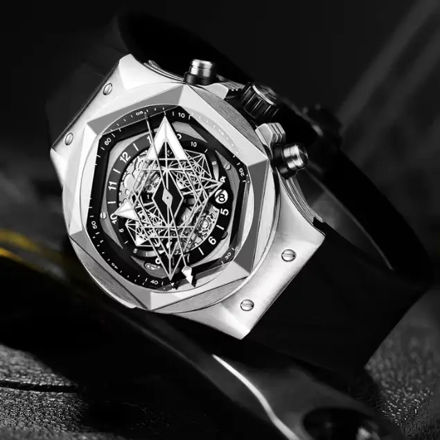 Montre automatique HANBORO édition limitée avec lunette hexagonale en acier et bracelet en caoutchouc pour homme occasions spéciales