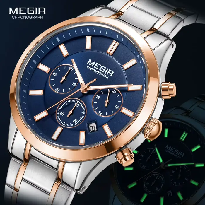 Montre-bracelet chronographe à quartz en acier inoxydable pour homme