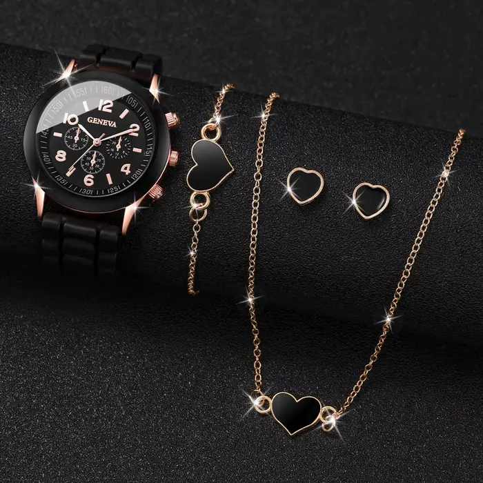 Ensemble de montres à quartz avec bracelet en silicone pour femme