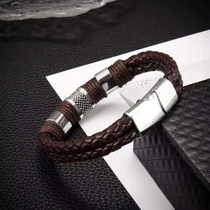 Nouveaux bracelets en cuir tressé en métal pour hommes et femmes