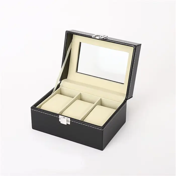 Boîte de rangement pour montres en cuir à 3/6/12 emplacements avec couvercle en verre encadré, boîte