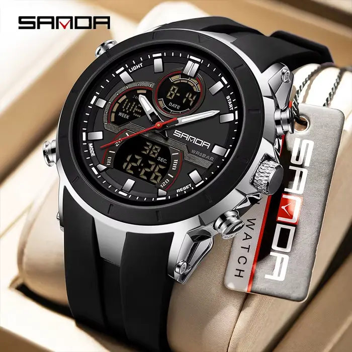 Montre sportive numérique quartz double affichage lumineux résistante à l'eau pour homme occasions spéciales sportives et quotidiennes
