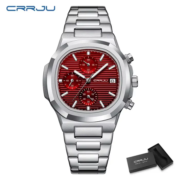 CRRJU luxe homme montre affaires étanche mâle horloge lumineuse Date acier inoxydable carré Quartz h