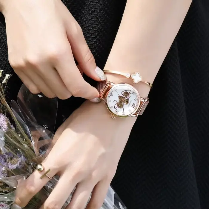 Montre mécanique automatique en or Rose pour femmes