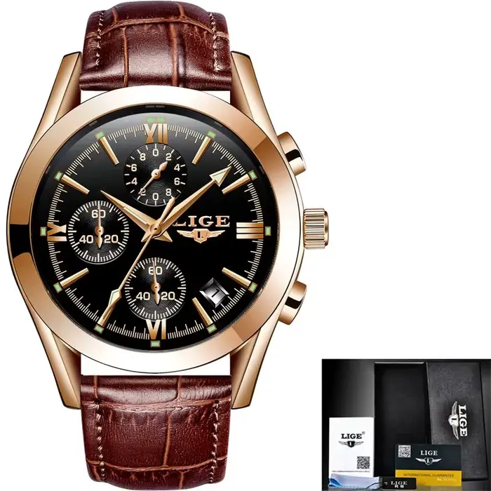 LIGE nouvelle mode hommes montres haut de gamme de luxe décontracté militaire en cuir Quartz homme m