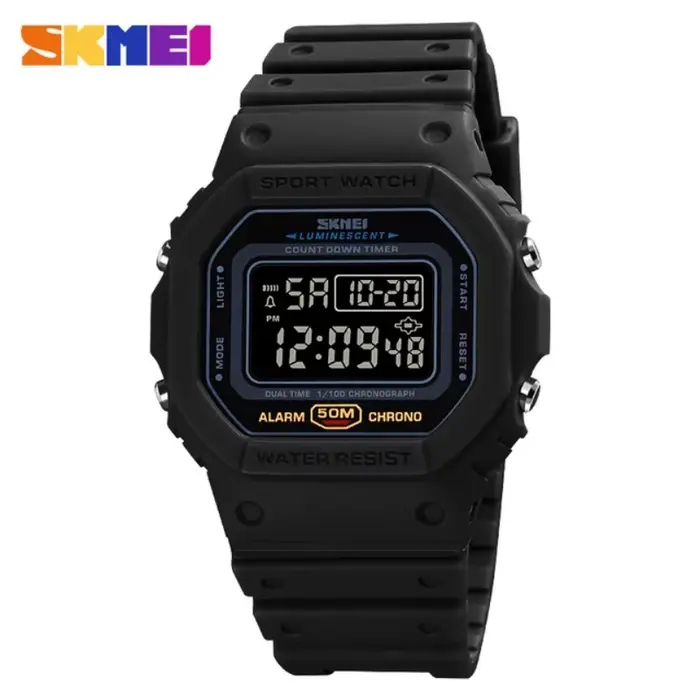Montre numérique SKMEI 1628 pour hommes, affichage LED, résistance à l'eau, chronomètre, multifonctionnelle pour activités sportives et tenues quotidiennes