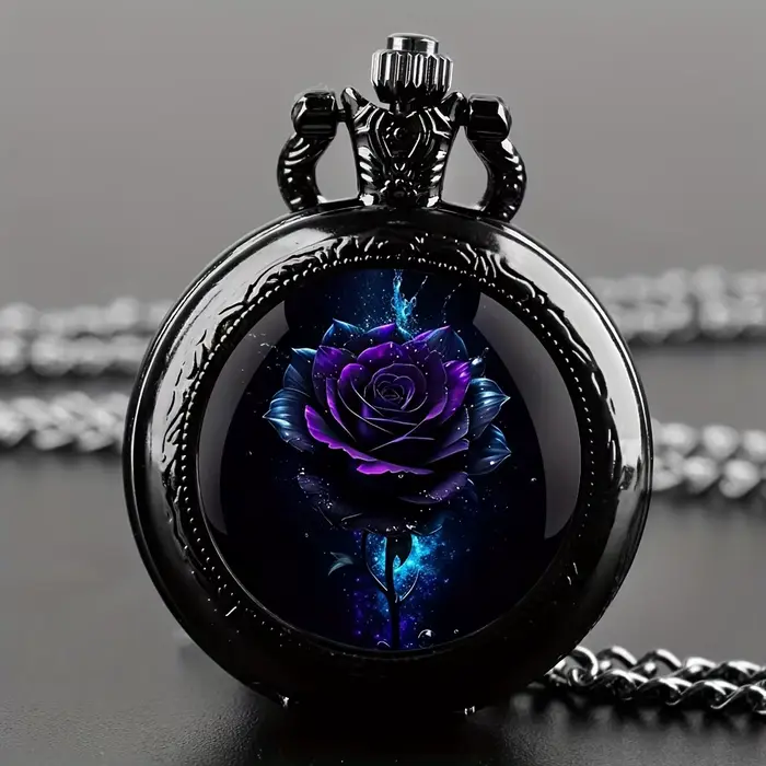 Montre de poche à mouvement à Quartz Rose violet, chaîne de collier noire élégante, montre cadeau au
