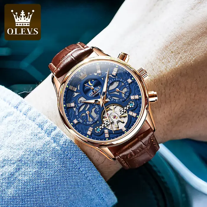 OLEVS 6658 montre automatique de marque originale pour hommes évider squelette Noctiucent haut de gamme mode Phase de