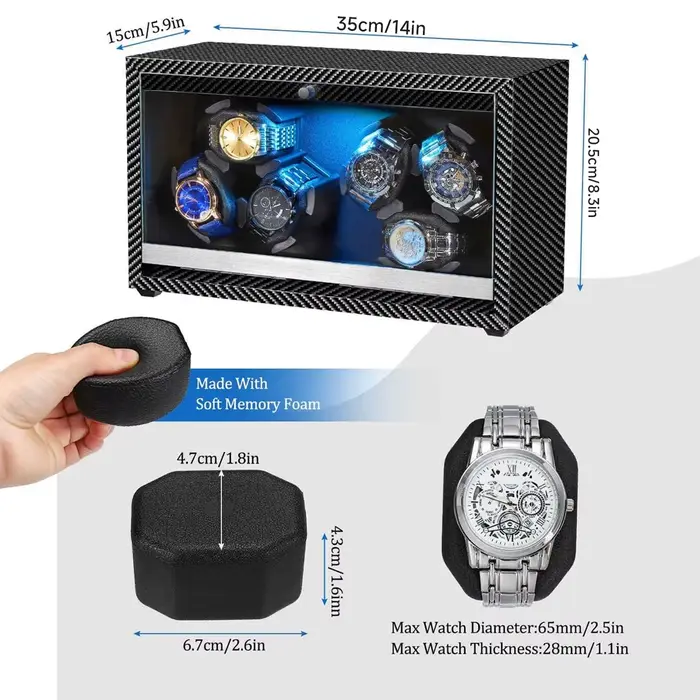 Boîte de rangement pour montres automatiques avec remontoir 6 emplacements