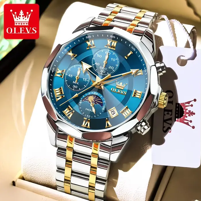 OLEVS montre d'affaires hommes montre à Quartz originale grande marque chronographe multifonctionnel